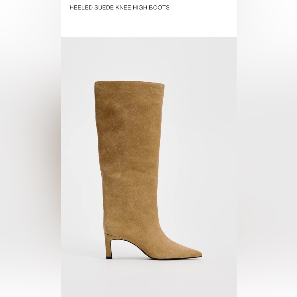 Zara Tan Suede Heeled Boots